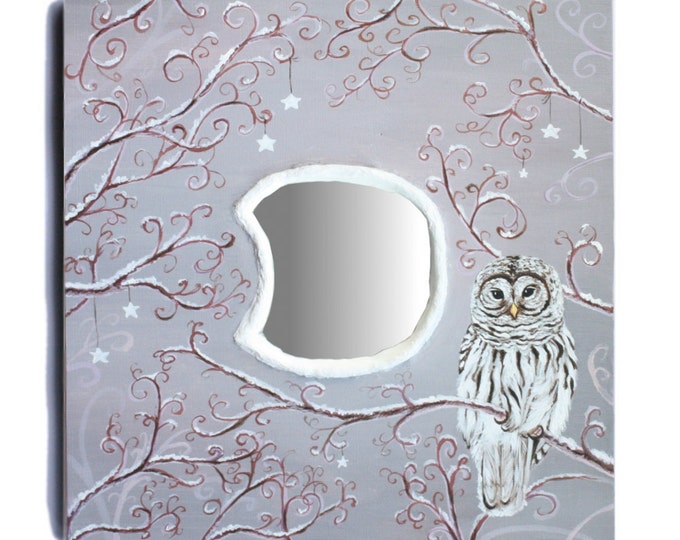 Owl Mirror Handpainted Owl Frame Mirror Featuring a Moon Etsy