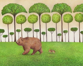 Nursery Art, Walkabout, Bear and little Piglet