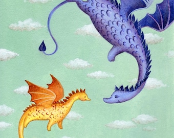 Dragones, primer vuelo làmina de una ilustración original de acrílicos por Irene Owens