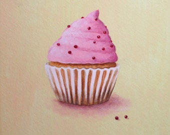Cupcake Art, Kitchen Art, Pink Cupcake Print 8x8