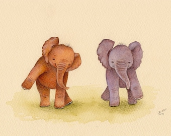 Nursery Art - Dancing Baby Elephanst art print, Nursery Art, Elephant Art,  Newborn Art, Baby Gift, Watercolor Print, Animal Art