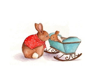 Nursery Art Print, Mummy and Baby Bunny