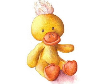 Nursery Art, Toy Duck, print from an original watercolor illustration