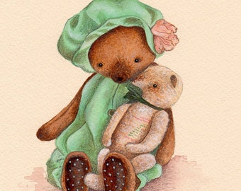 Teddybär Cuddles Druck nach einem Aquarell von Irene Owens