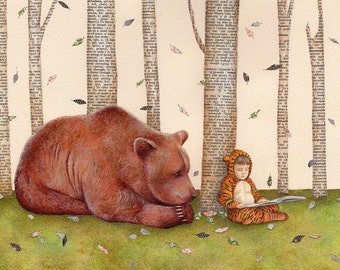A Story For Bear, Art Print, Whimsical Art, Childrens Art
