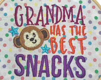 Grandma has the Best Snacks Embroidered Hoop Gift