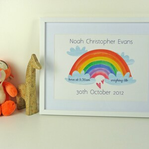 New Baby Print - Personalised Gift, Rainbow Baby, Birth Celebration, Nursery Decor, Christening Gift, Rainbow, Newborn Gift - A4 Print