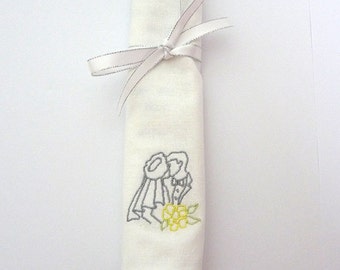 Embroidered Handkerchief - Embroidered Napkin - Weddings - Gifts