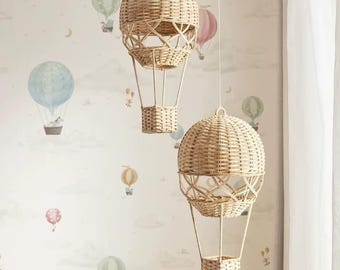 Decorazione in rattan a forma di mongolfiera, arazzo nordico per cameretta, ornamento intrecciato per la stanza dei bambini, decorazione boho per la cameretta dei bambini