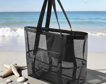 Bardzo duża siatkowa torba plażowa, wodoodporna torba do pływania, rodzinna torba do przechowywania na plaży, szybkoschnąca torba podróżna z organizerem