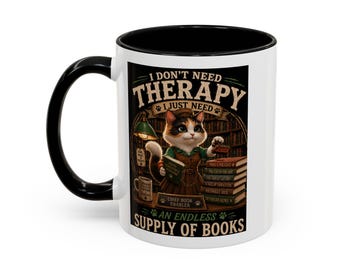 Ceramic Mug | Cat Reading Books, Library Lover Gift, Cozy Accent Coffee Mug