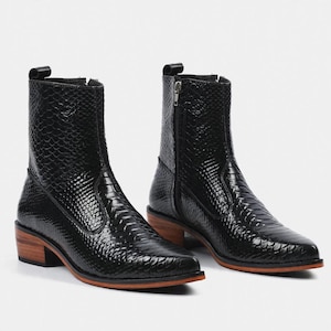 Schwarze Python-Ankle-Boots für Herren | Stiefel aus exotischem Schlangenleder | Westernstiefel mit Reißverschluss | Schwarze Python-Chelsea-Boots | Luxuriöse Cowboy-Stiefel für Herren