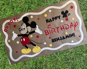 Mickey Mouse First Birthday Banner, Custom Personalized Hand-Painted Craft Banners, 3x5ft