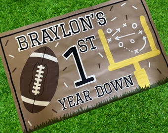 Hand-Painted Football First Birthday Banner, Custom Year Down Party Decor