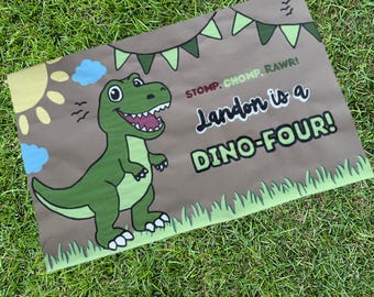 Dino-Four - 4th Birthday - Custom, Hand-Painted Personalized Craft Banner, 3ft x 5ft
