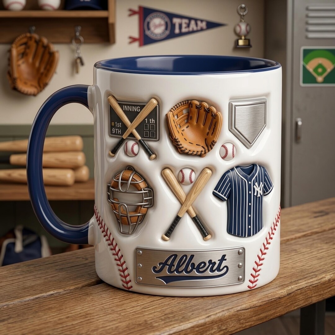 Personalized Baseball Mug, Custom Sports Gift for Dad, Ceramic Coffee ...