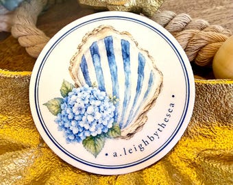 Coastal Shell & Hydrangea Vinyl Sticker | 3-Inch Water Bottle Decal | Beach Lover Gift
