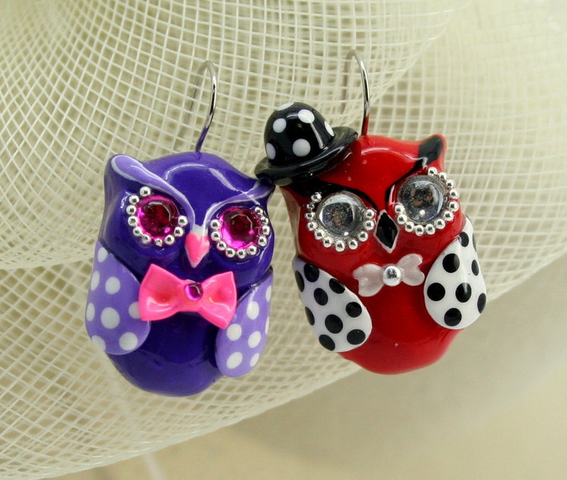OWL earrings handmade from polymer clay EW0014 Etsy