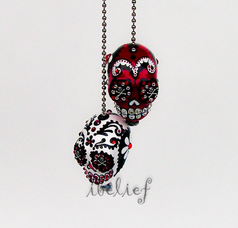 Both Skulls day of dead charm hang rear view mirror for car