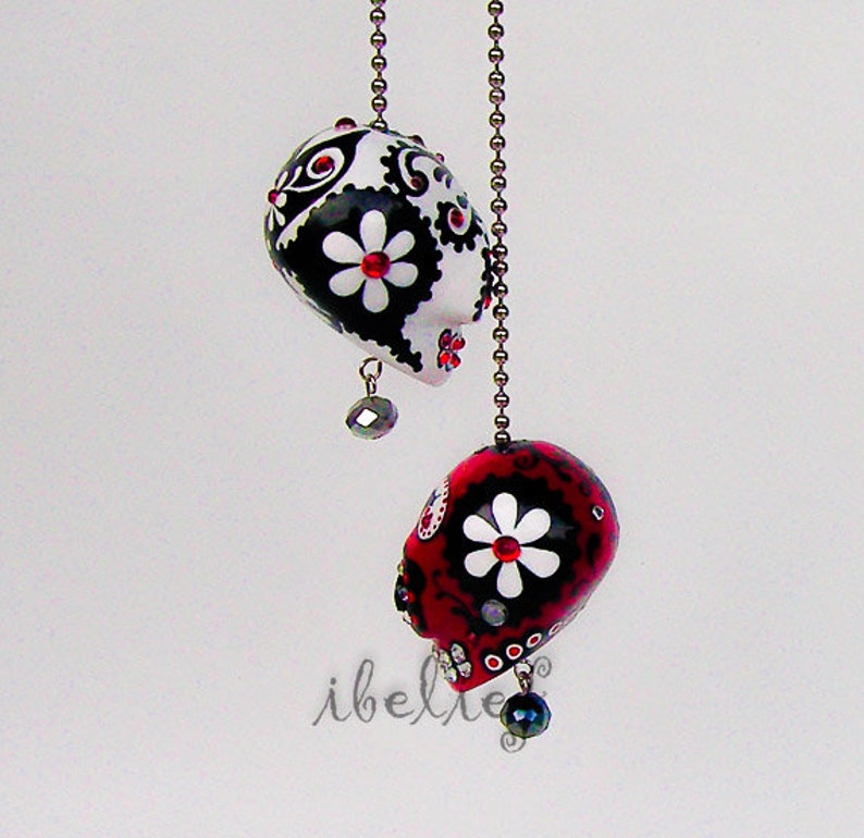 Both Skulls day of dead charm hang rear view mirror for car