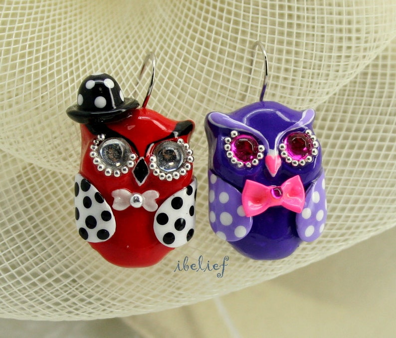 OWL earrings handmade from polymer clay EW0014 Etsy