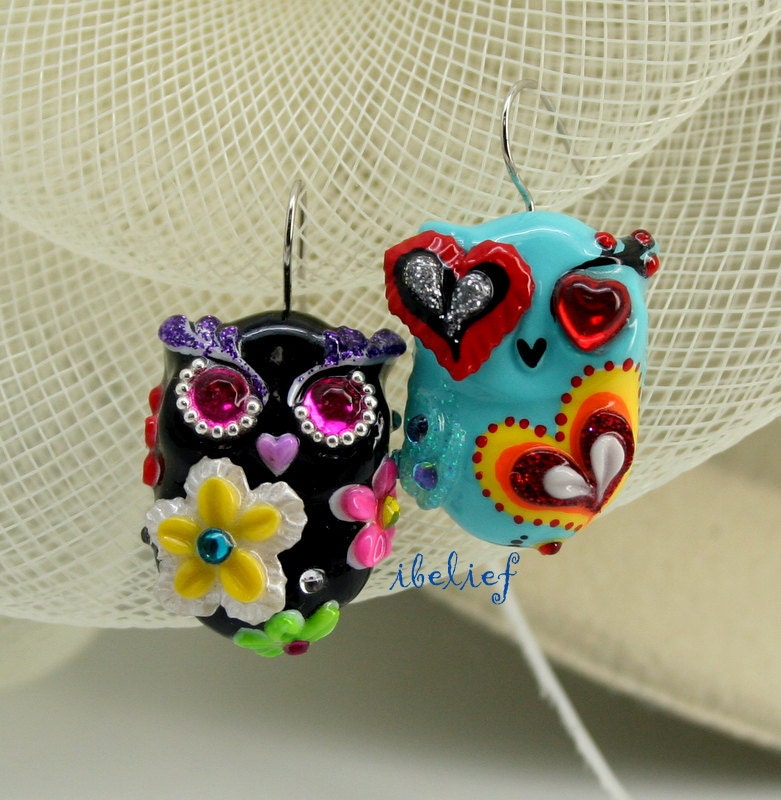 OWL earrings handmade from polymer clay EW0049 Etsy