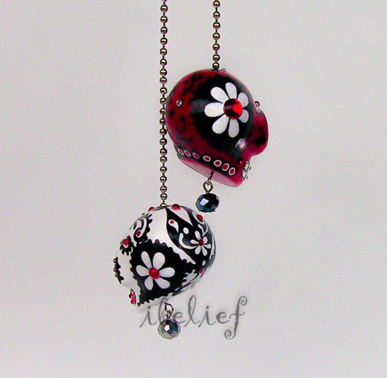 Both Skulls day of dead charm hang rear view mirror for car