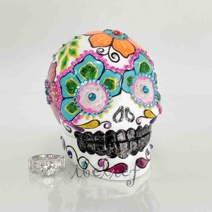 Skull super flower of the day of the dead skull ring box