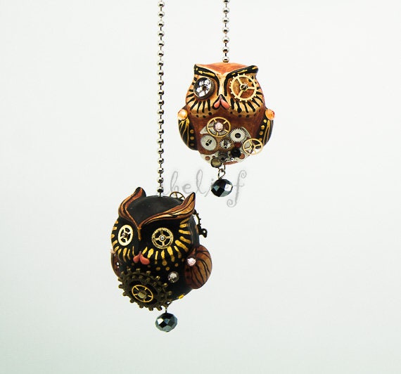 Steampunk Both Owls Charm Hang Rear View Mirror for Car Etsy