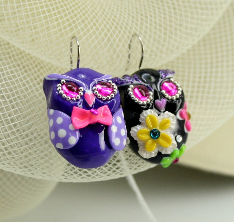 OWL earrings handmade from polymer clay EW0026 Etsy