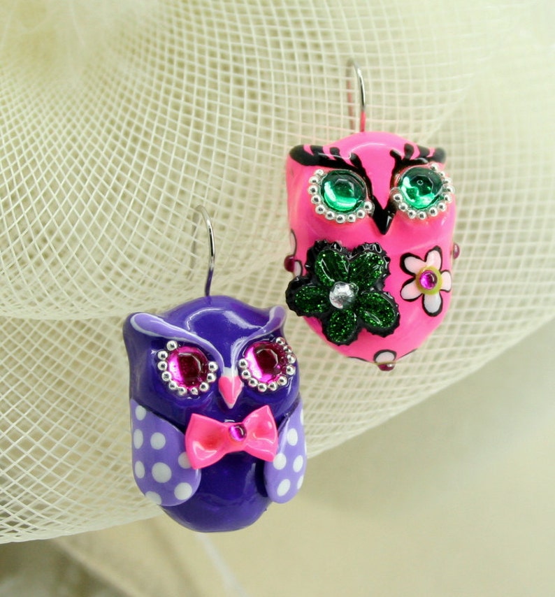 OWL Earrings Handmade From Polymer Clay EW0021 Etsy