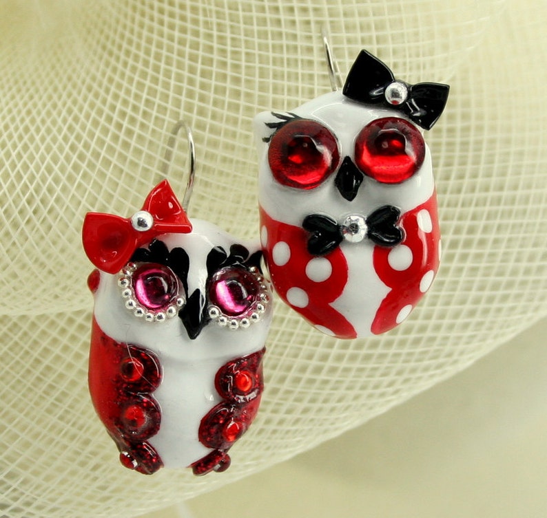 OWL earrings handmade from polymer clay EW0013 Etsy