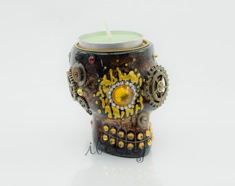 Skull steampunk tea light holder day of dead home decor