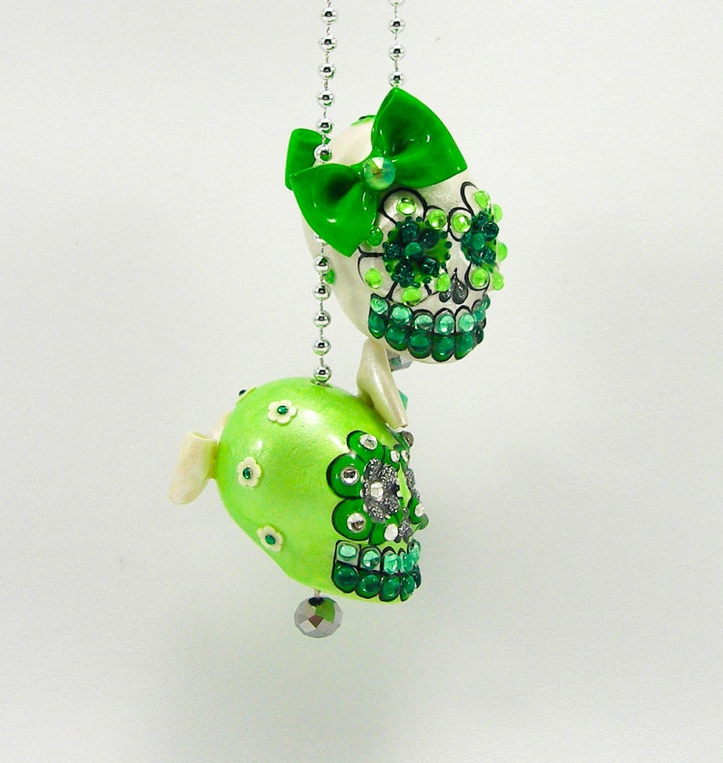 Both Skulls day of dead charm hang rear view mirror for car Etsy