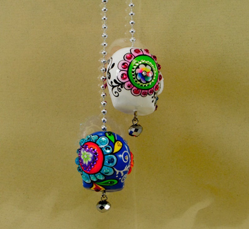 Both Skulls day of dead charm hang rear view mirror for car
