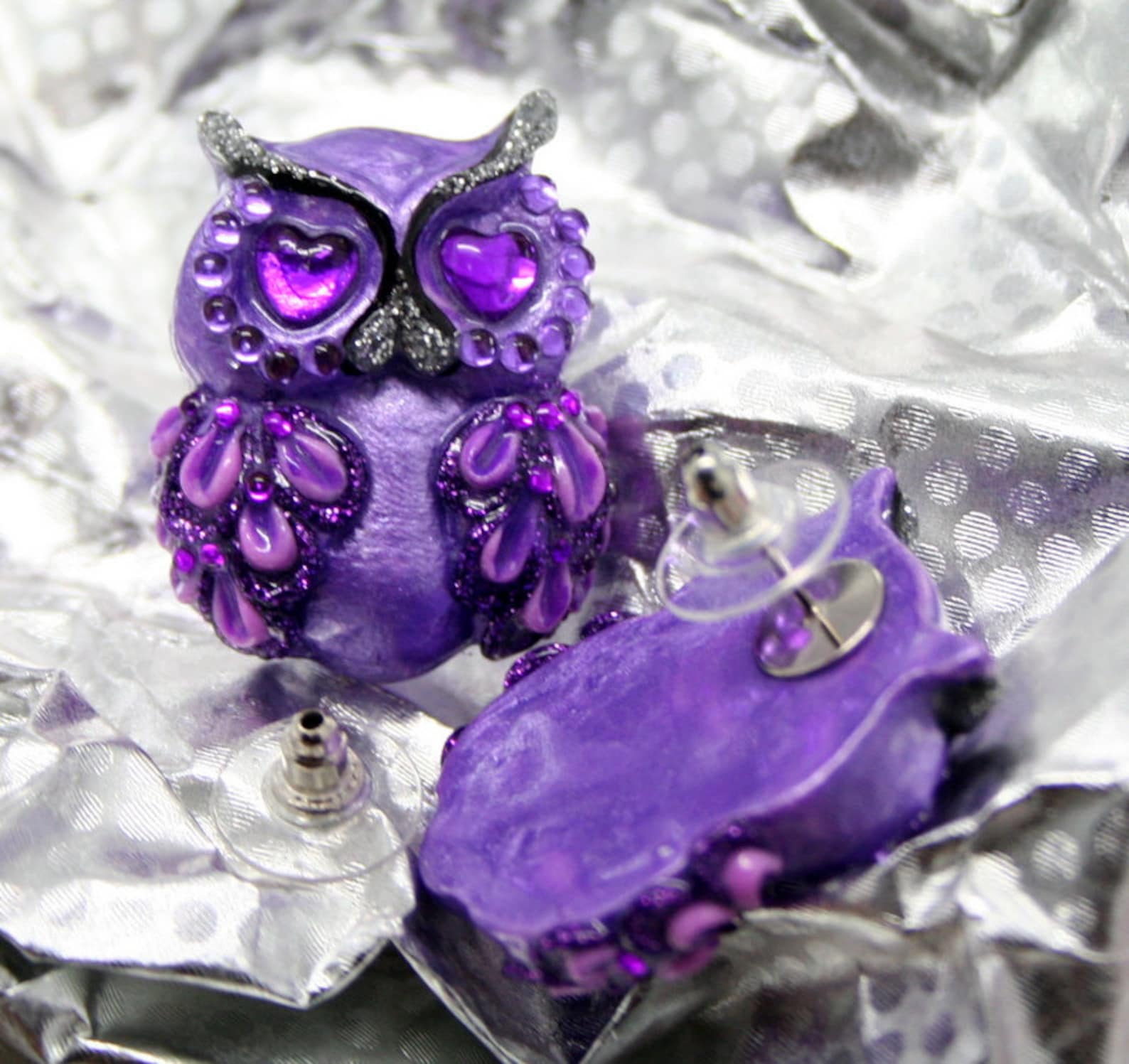 OWL new handmade purple owl earrings Etsy