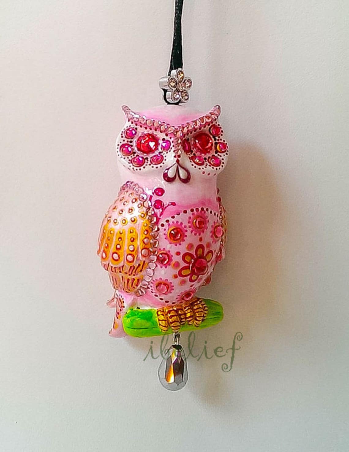 Owl Ornament & charm hang rear view mirror for car Etsy