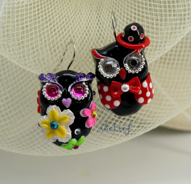 OWL Earrings Handmade From Polymer Clay EW0023 Etsy