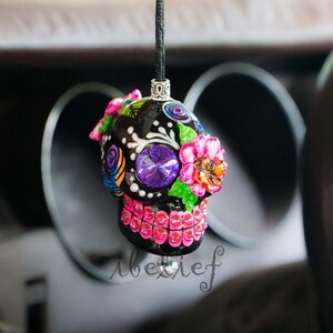 Ornament Skull day of dead charm hang rear view mirror for car