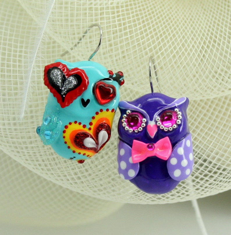 OWL earrings handmade from polymer clay EW0025 Etsy