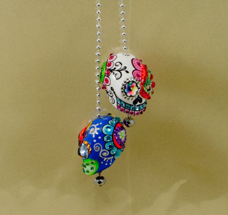 Both Skulls day of dead charm hang rear view mirror for car