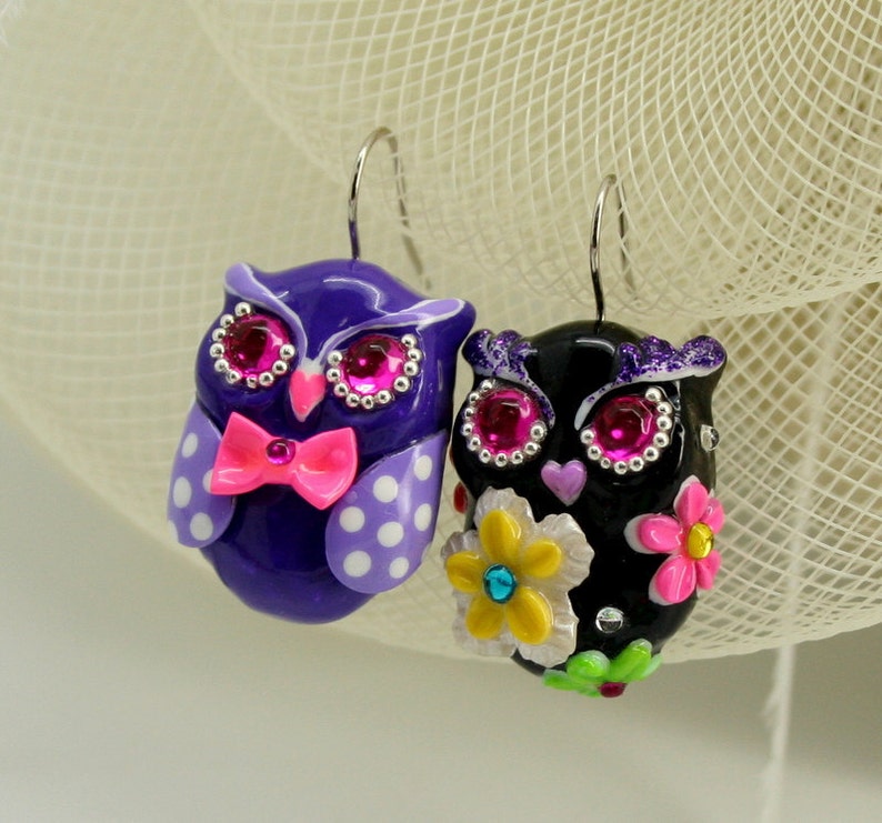 OWL earrings handmade from polymer clay EW0026 Etsy
