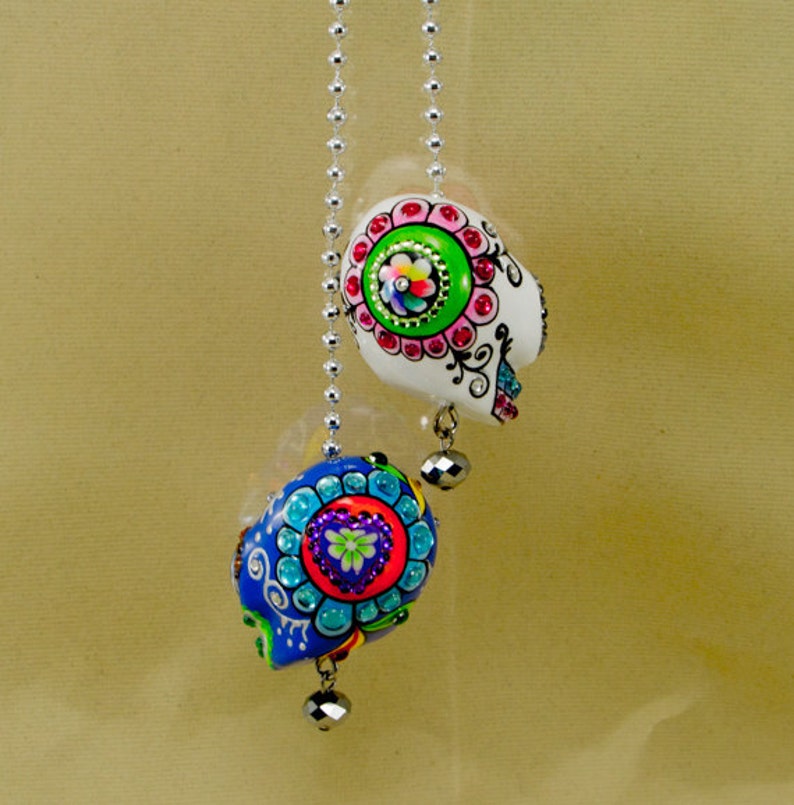 Both Skulls day of dead charm hang rear view mirror for car