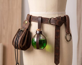 Renaissance Belt Pouch ,Potion Bottle Set –  Ren Faire Accessory , LARP & Medieval Costumes