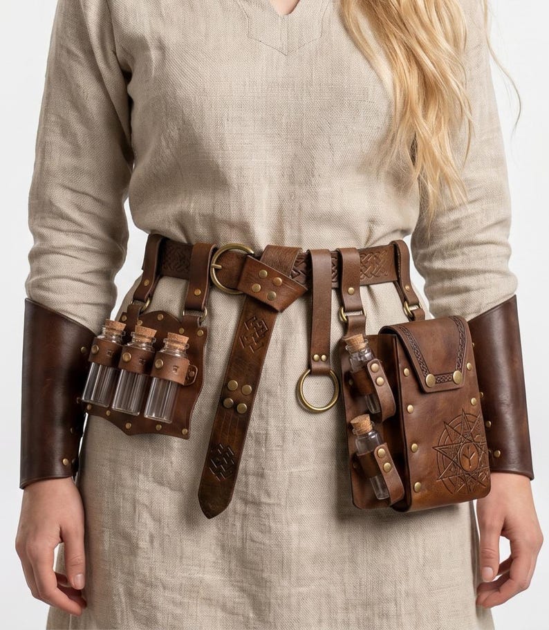 Renaissance Potion Bottle Belt Bag with Skirt Hikes - Medieval Festival Costume Accessories, Wizard LARP bild 2