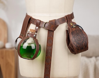 Medieval Potion Bottle, Belt & Coin Purse Set | Retro Renaissance Faire Waist Accessory | Festival Costume