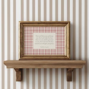 Pink Gingham Cottagecore Christian Scripture Print  | Numbers 6:24-26 Bible Verse Wall Art | Physical Print Home Decor