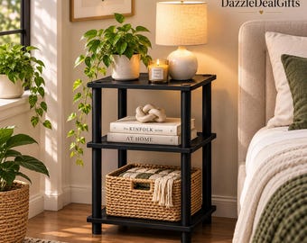 3 Tier Nightstand with Open Storage, Small Bedside Table, Modern End Table, Narrow Side Table for Bedroom Living Room Dorm