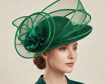 Sinamay Hat Silk Rose Wide Brim Royal Ascot Wedding Tea Party Mother of the Bride