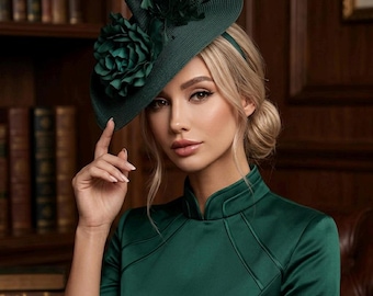 Wide Brim Hat Silk Rose Feathers Royal Ascot Wedding Tea Party Mother of the Bride